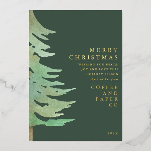Waterverf botanische elegante kerstavond folie feestdagenkaart (Voorkant)