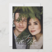 Waterverf botanische elegante scriptfoto bruiloft save the date (Voorkant)