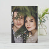 Waterverf botanische elegante scriptfoto bruiloft save the date (Staand voorkant)