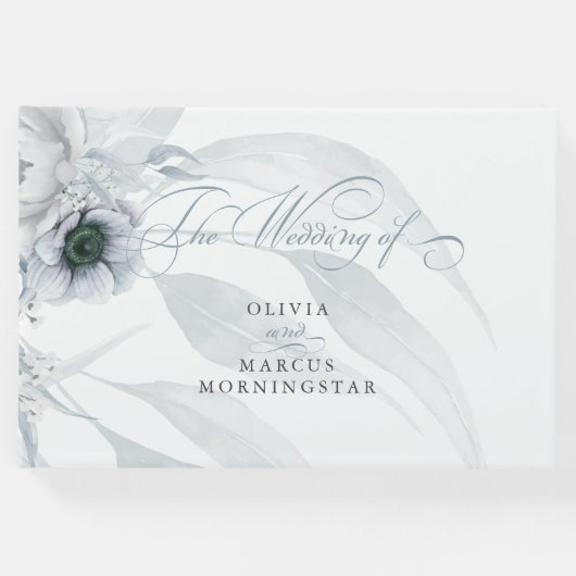 Waterverf Botanische en Florale in Dusty Blue Gastenboek (Voorkant)