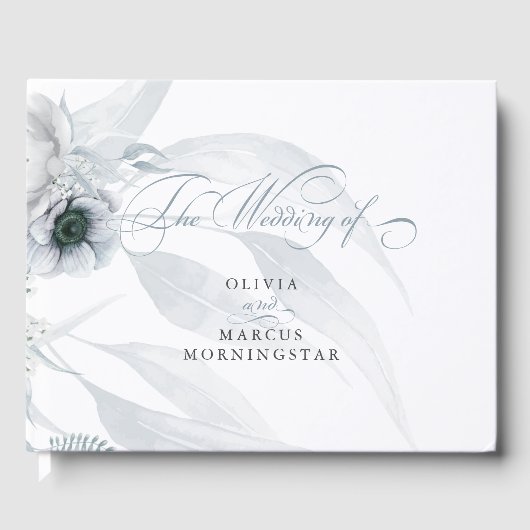 Waterverf Botanische en Florale in Dusty Blue Gastenboek (Voorkant)