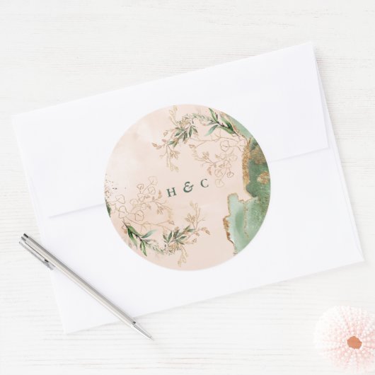 Waterverf Botanische Eucalyptus Elegant monogram Ronde Sticker (Envelop)