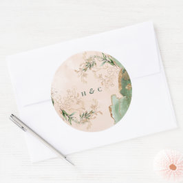 Waterverf Botanische Eucalyptus Elegant monogram Ronde Sticker