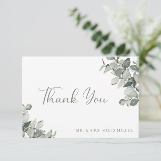 Waterverf Botanische Eucalyptus Weddenschap Bedank Bedankkaart (Staand voorkant)