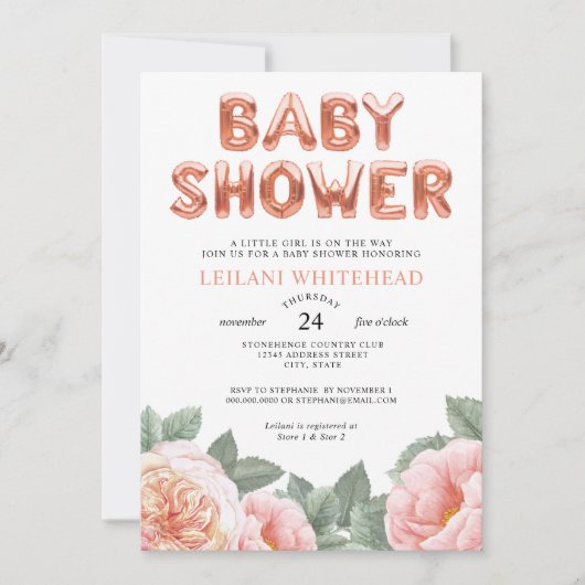Waterverf Botanische Floral Baby shower Kaart (Voorkant)