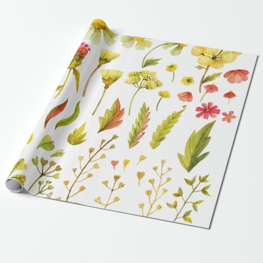 Waterverf Botanische Floral Cadeaupapier (Uitgerold)