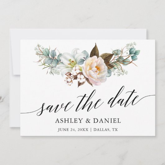 Waterverf Botanische Floral Calligrafie Save The Date (Voorkant)