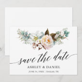 Waterverf Botanische Floral Calligrafie Save The Date (Voorkant / Achterkant)