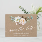 Waterverf Botanische Floral Calligraphy Kraft Save The Date (Staand voorkant)