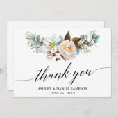 Waterverf Botanische Floral Calligraphy Wedding Bedankkaart (Voorkant / Achterkant)