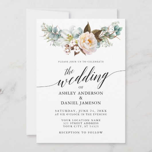 Waterverf Botanische Floral Calligraphy Wedding Kaart (Voorkant)