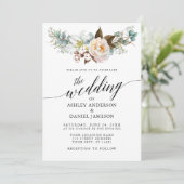 Waterverf Botanische Floral Calligraphy Wedding Kaart (Staand voorkant)