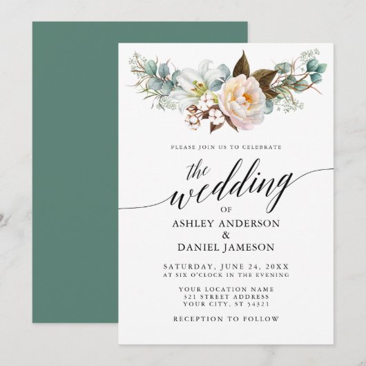 Waterverf Botanische Floral Calligraphy Wedding Kaart (Voorkant / Achterkant)