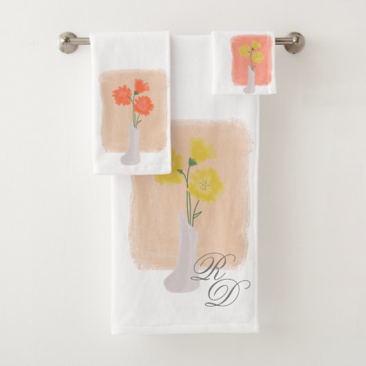 Waterverf Botanische Floral Vase Illustratie Bad Handdoek (Insitu)