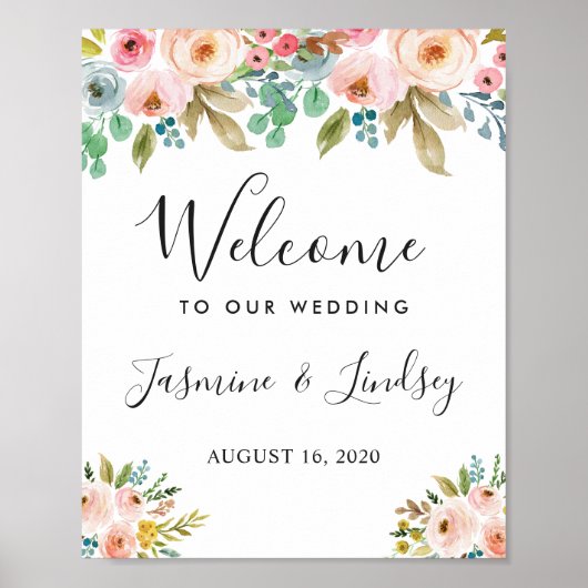 Waterverf Botanische Floral Weddenschap Welkomstte Poster (Voorkant)