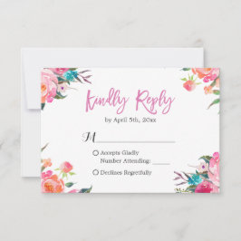 Waterverf Botanische Floral Wedding RSVP Reactie Kaartje