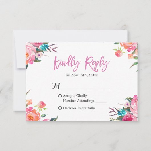 Waterverf Botanische Floral Wedding RSVP Reactie Kaartje (Voorkant)