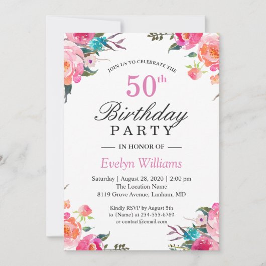 Waterverf Botanische Floral Wreator Birthday Party Kaart (Voorkant)