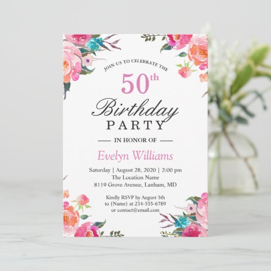 Waterverf Botanische Floral Wreator Birthday Party Kaart (Staand voorkant)