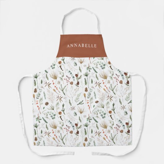 Waterverf botanische florale moody terracotta chic schort (Voorkant)