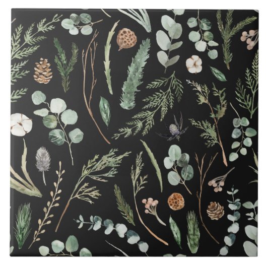 Waterverf botanische floranjezwart, groen-modern tegeltje (Voorkant)