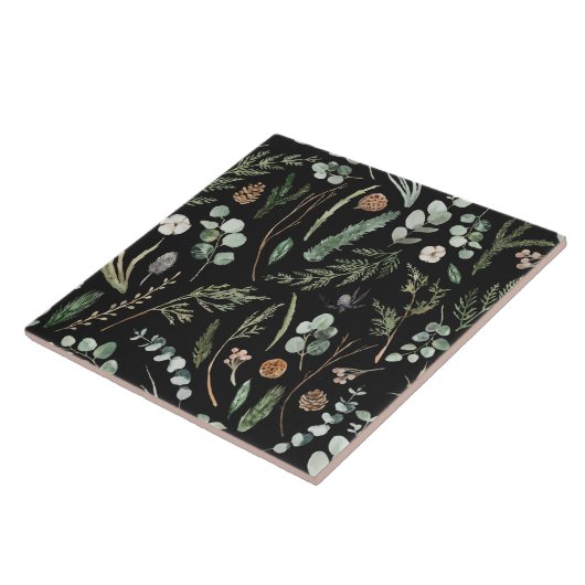 Waterverf botanische floranjezwart, groen-modern tegeltje (Zijkant)