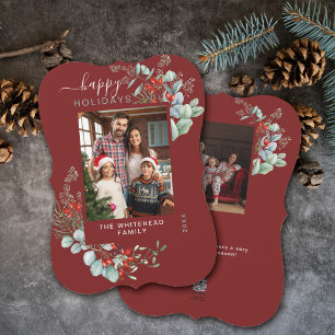 Waterverf Botanische Foto Burgundy Feestdagenkaart