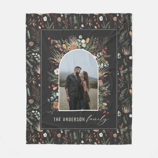 Waterverf botanische foto van zwarte moderne boog fleece deken (Voorkant)