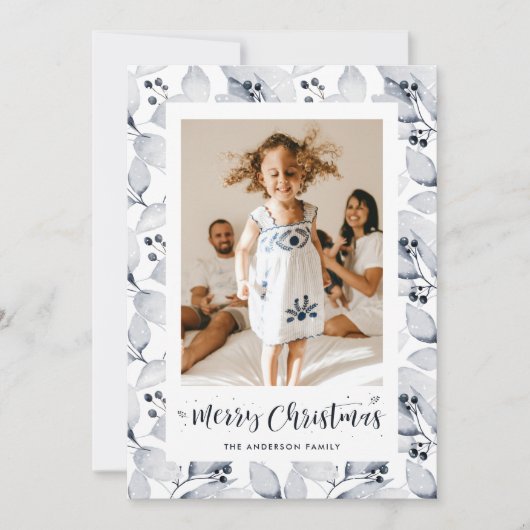 Waterverf Botanische Foto Vrolijk Kerstfeest Kaart (Voorkant)