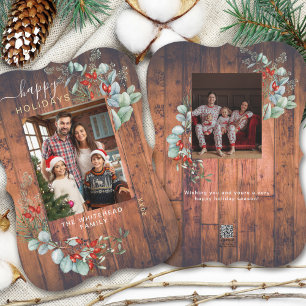 Waterverf Botanische fotohout Feestdagenkaart