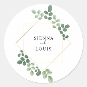 Waterverf Botanische Geometrische Bruiloft Ronde Sticker