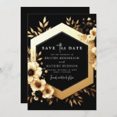 Waterverf botanische gouden en zwarte bruiloft save the date (Voorkant / Achterkant)