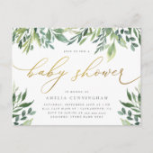 Waterverf Botanische Gouden Kalligrafie Baby showe Uitnodiging Briefkaart (Voorkant)