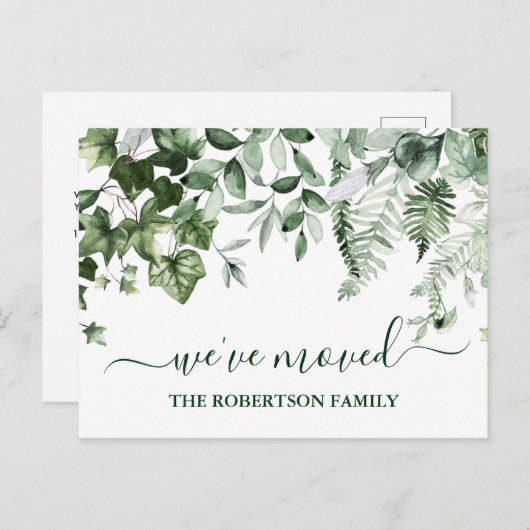 Waterverf Botanische Greenery-adreswijziging Briefkaart (Voorkant / Achterkant)