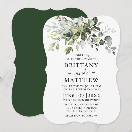 Waterverf Botanische Greenery Bracket Wedding Kaart (Voorkant / Achterkant)
