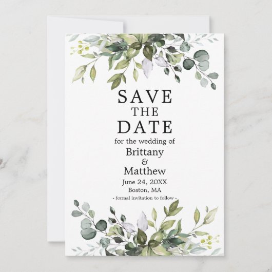 Waterverf Botanische Greenery Elegant Save The Date (Voorkant)