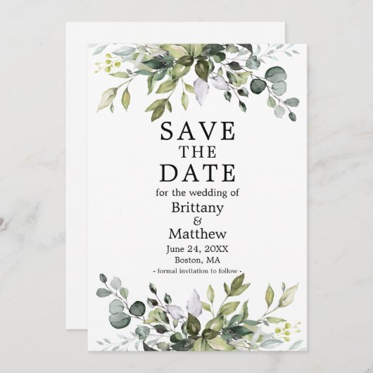Waterverf Botanische Greenery Elegant Save The Date (Voorkant / Achterkant)