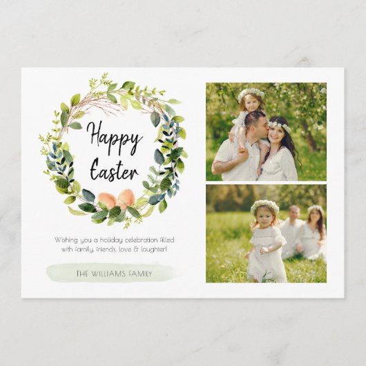Waterverf Botanische Greenery Familie FotoPasen Feestdagenkaart (Voorkant)
