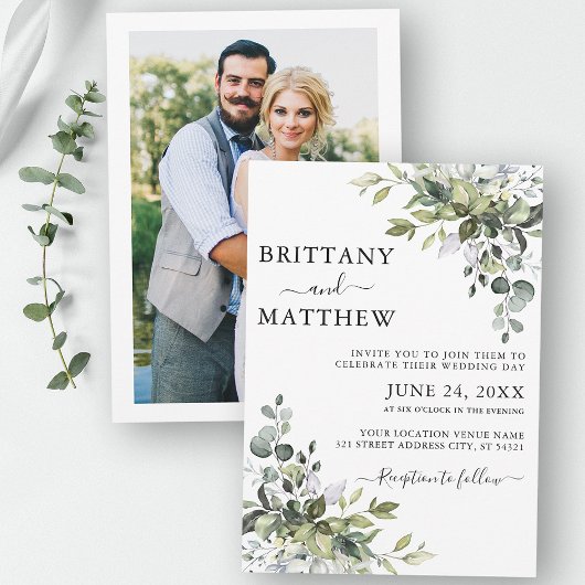 Waterverf Botanische Greenery Foto Rug Wedding Kaart