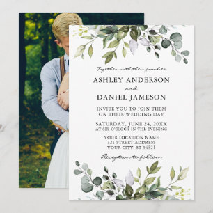 Waterverf Botanische Greenery Foto Rug Wedding Kaart