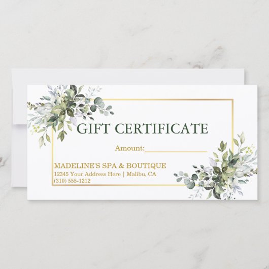 Waterverf Botanische Greenery Gift Certificate (Voorkant)
