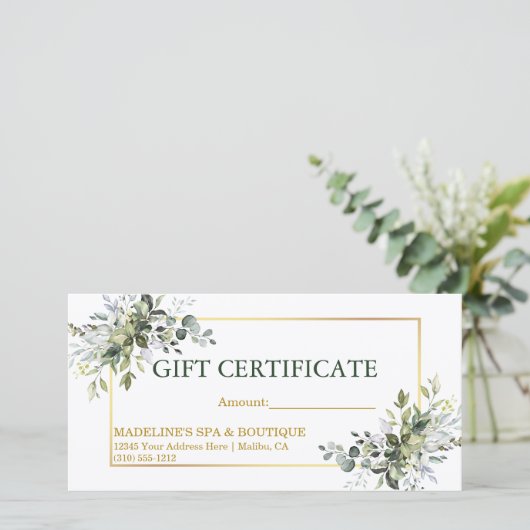 Waterverf Botanische Greenery Gift Certificate (Staand voorkant)
