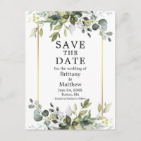 Waterverf Botanische Greenery Gold Bewaar de datum