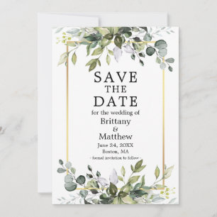 Waterverf Botanische Greenery Gold Lijst Save The Date
