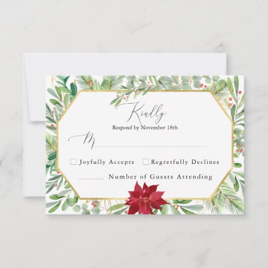 Waterverf Botanische Greenery Holiday Wedding RSVP Kaartje (Voorkant)