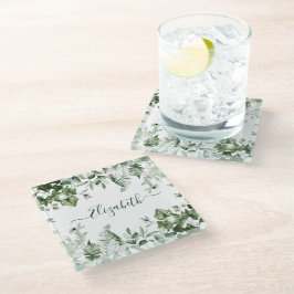 Waterverf Botanische Greenery Ivy Ferns Sage Glazen Onderzetter