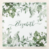 Waterverf Botanische Greenery Ivy Ferns Sage Glazen Onderzetter (Voorkant)