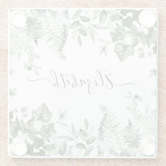 Waterverf Botanische Greenery Ivy Ferns Sage Glazen Onderzetter (Achterkant)
