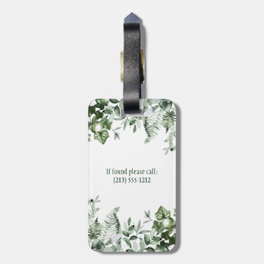 Waterverf Botanische Greenery Ivy Sage Ferns Bagagelabel (Achterkant verticaal)