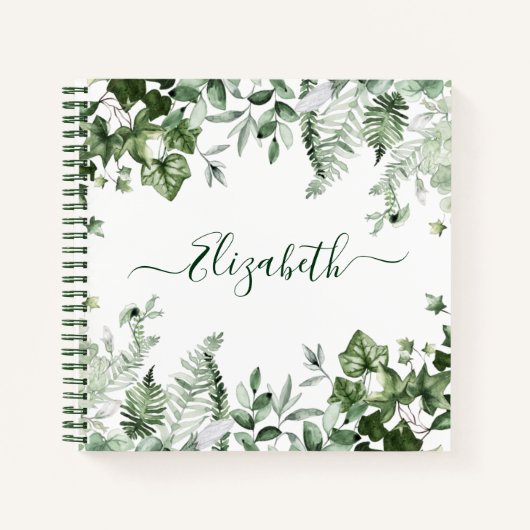 Waterverf Botanische Greenery Ivy Sage Ferns Notitieboek (Voorkant)